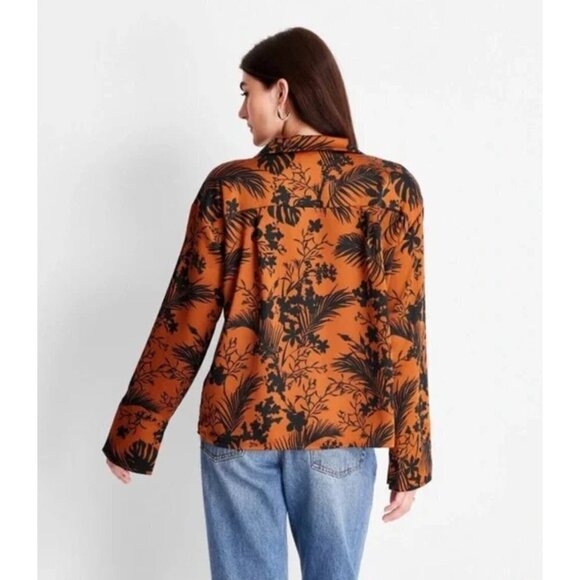 Future Collective Kahlana Barfield Brown Blouse‎ Black Brown  Palm S Satin - Picture 2 of 6